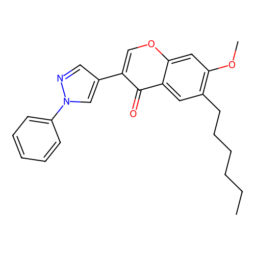 6-hexyl-7-methoxy-3-(1-phenyl-1H-pyrazol-4-yl)-4H-chromen-4-one structure