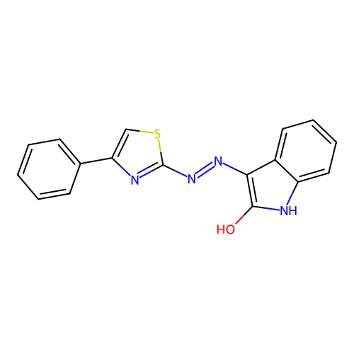 (3Z)-3-[(4-phenylthiazol-2-yl)hydrazono]indolin-2-one structure