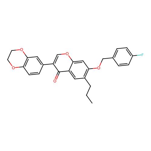 3-(2,3-dihydro-1,4-benzodioxin-6-yl)-7-[(4-fluorobenzyl)oxy]-6-propyl-4H-chromen-4-one structure
