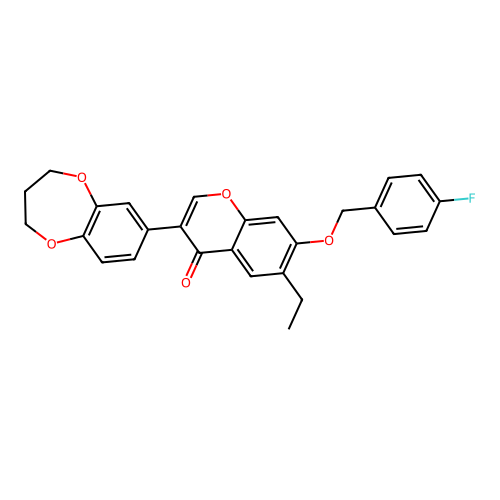 3-(2H,3H,4H-benzo[b]1,4-dioxepan-7-yl)-6-ethyl-7-[(4-fluorophenyl)methoxy]chro men-4-one structure