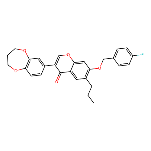 3-(3,4-dihydro-2H-1,5-benzodioxepin-7-yl)-7-[(4-fluorobenzyl)oxy]-6-propyl-4H-chromen-4-one structure