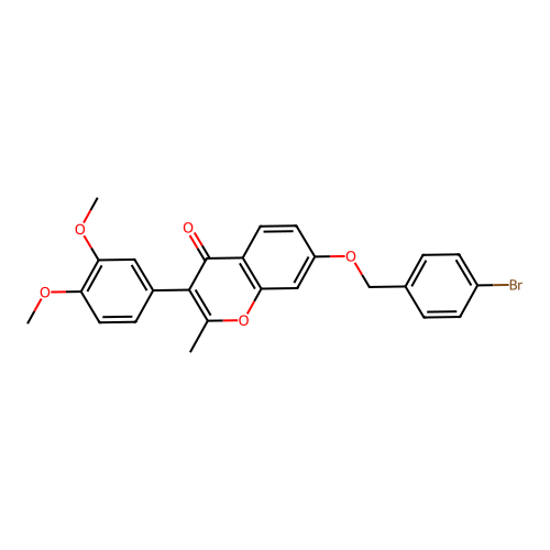 7-((4-bromobenzyl)oxy)-3-(3,4-dimethoxyphenyl)-2-methyl-4H-chromen-4-one structure