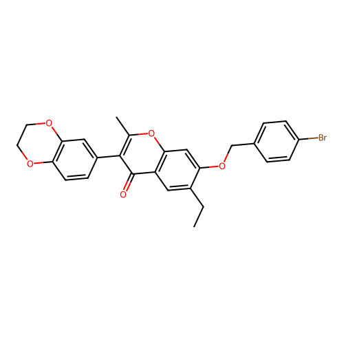 3-(2H,3H-benzo[3,4-e]1,4-dioxan-6-yl)-7-[(4-bromophenyl)methoxy]-6-ethyl-2-met hylchromen-4-one structure