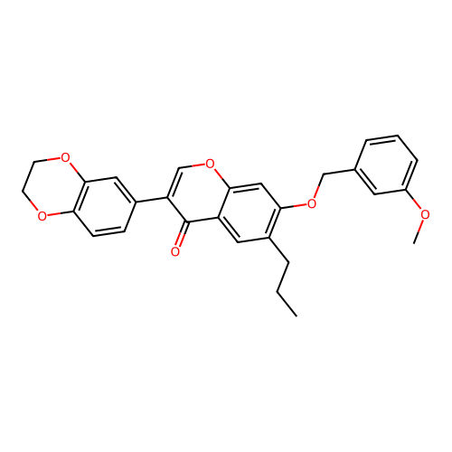 3-(2,3-dihydro-1,4-benzodioxin-6-yl)-7-[(3-methoxybenzyl)oxy]-6-propyl-4H-chromen-4-one structure