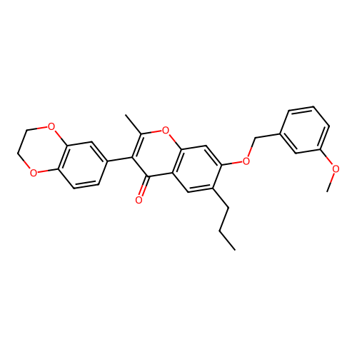 3-(2,3-dihydro-1,4-benzodioxin-6-yl)-7-[(3-methoxybenzyl)oxy]-2-methyl-6-propyl-4H-chromen-4-one structure