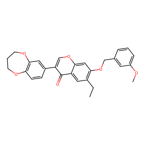 3-(3,4-dihydro-2H-1,5-benzodioxepin-7-yl)-6-ethyl-7-[(3-methoxybenzyl)oxy]-4H-chromen-4-one structure