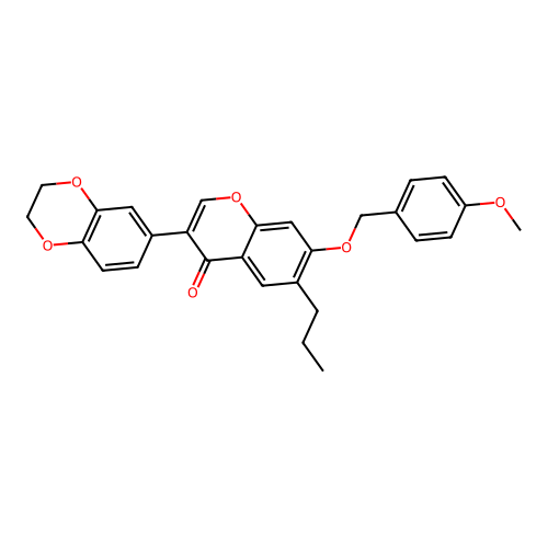 3-(2,3-dihydro-1,4-benzodioxin-6-yl)-7-[(4-methoxybenzyl)oxy]-6-propyl-4H-chromen-4-one structure