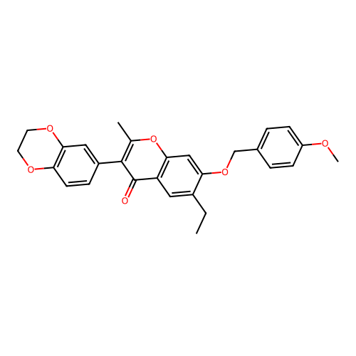 3-(2,3-dihydro-1,4-benzodioxin-6-yl)-6-ethyl-7-[(4-methoxybenzyl)oxy]-2-methyl-4H-chromen-4-one structure