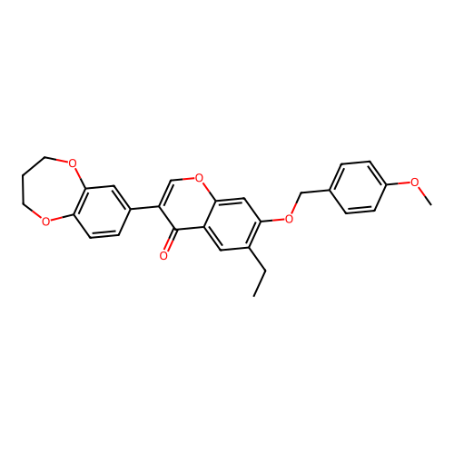 3-(2H,3H,4H-benzo[b]1,4-dioxepan-7-yl)-6-ethyl-7-[(4-methoxyphenyl)methoxy]chr omen-4-one structure
