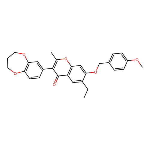 3-(3,4-dihydro-2H-1,5-benzodioxepin-7-yl)-6-ethyl-7-[(4-methoxybenzyl)oxy]-2-methyl-4H-chromen-4-one structure