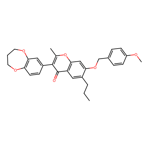 3-(3,4-dihydro-2H-benzo[b][1,4]dioxepin-7-yl)-7-((4-methoxybenzyl)oxy)-2-methyl-6-propyl-4H-chromen-4-one structure