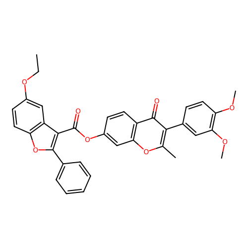 [3-(3,4-dimethoxyphenyl)-2-methyl-4-oxo-chromen-7-yl] 5-ethoxy-2-phenyl-benzofuran-3-carboxylate structure