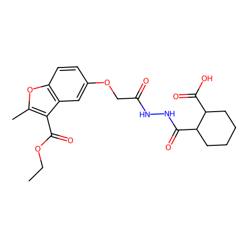 2-[[[2-[(3-ethoxycarbonyl-2-methyl-1-benzofuran-5-yl)oxy]acetyl]amino]carbamoyl]cyclohexane-1-carboxylic acid structure