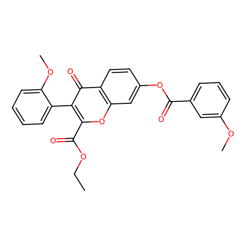 2-(Ethoxycarbonyl)-3-(2-methoxyphenyl)-4-oxochromen-7-yl 3-methoxybenzoate structure