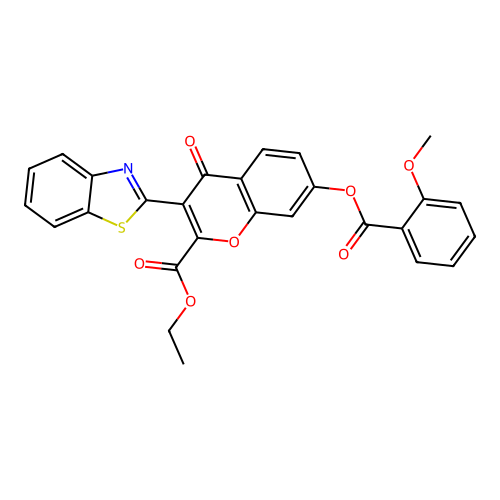 3-Benzothiazol-2-yl-2-(ethoxycarbonyl)-4-oxochromen-7-yl 2-methoxybenzoate structure