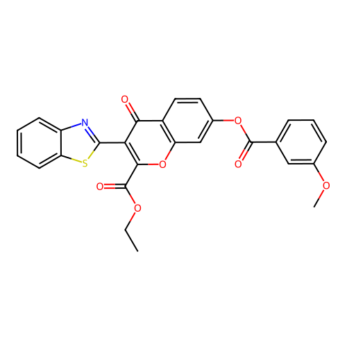 3-Benzothiazol-2-yl-2-(ethoxycarbonyl)-4-oxochromen-7-yl 3-methoxybenzoate structure