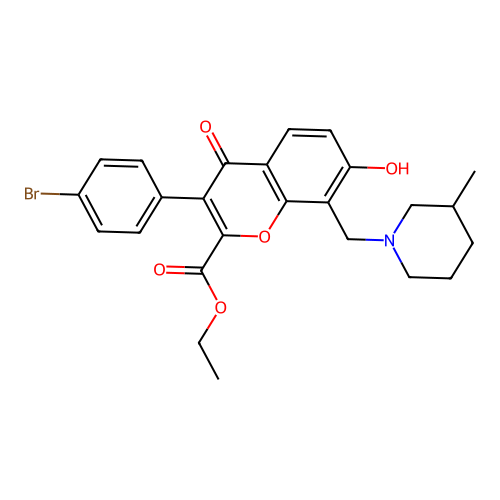 ethyl 3-(4-bromophenyl)-7-hydroxy-8-[(3-methylpiperidin-1-yl)methyl]-4-oxo-4H-chromene-2-carboxylate structure