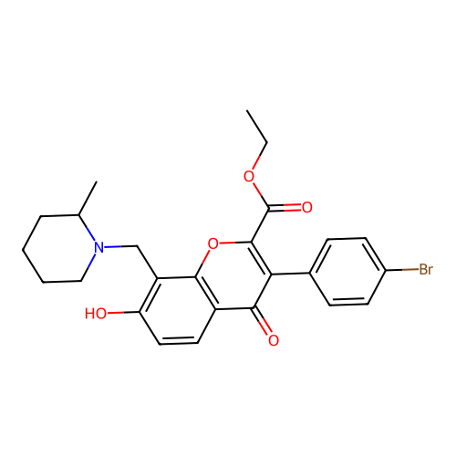ethyl 3-(4-bromophenyl)-7-hydroxy-8-[(2-methylpiperidin-1-yl)methyl]-4-oxo-4H-chromene-2-carboxylate structure