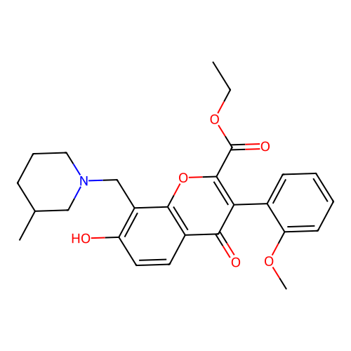 ethyl 7-hydroxy-3-(2-methoxyphenyl)-8-((3-methylpiperidin-1-yl)methyl)-4-oxo-4H-chromene-2-carboxylate structure