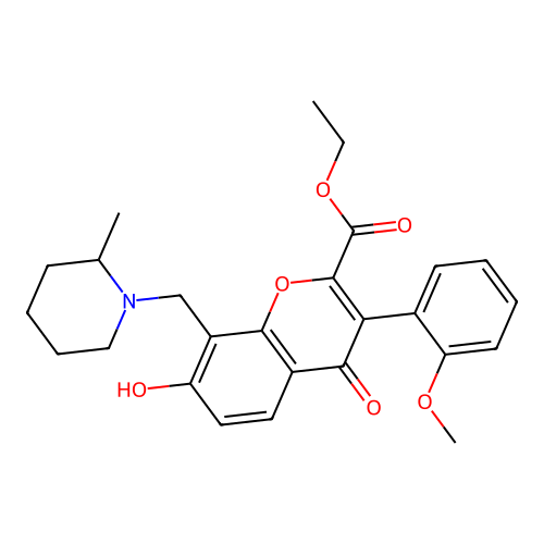 ethyl 7-hydroxy-3-(2-methoxyphenyl)-8-[(2-methylpiperidin-1-yl)methyl]-4-oxo-4H-chromene-2-carboxylate structure
