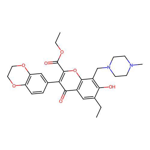 3-(2,3-Dihydro-benzo[1,4]dioxin-6-yl)-6-ethyl-7-hydroxy-8-(4-methyl-piperazin-1-ylmethyl)-4-oxo-4H-chr omene-2-carboxylic acid ethyl ester structure