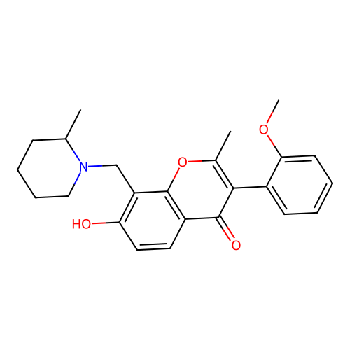 7-hydroxy-3-(2-methoxyphenyl)-2-methyl-8-((2-methylpiperidin-1-yl)methyl)-4H-chromen-4-one structure
