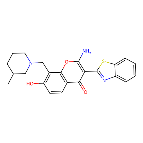 2-amino-3-(1,3-benzothiazol-2-yl)-7-hydroxy-8-[(3-methyl-1-piperidinyl)methyl]-4H-chromen-4-one structure