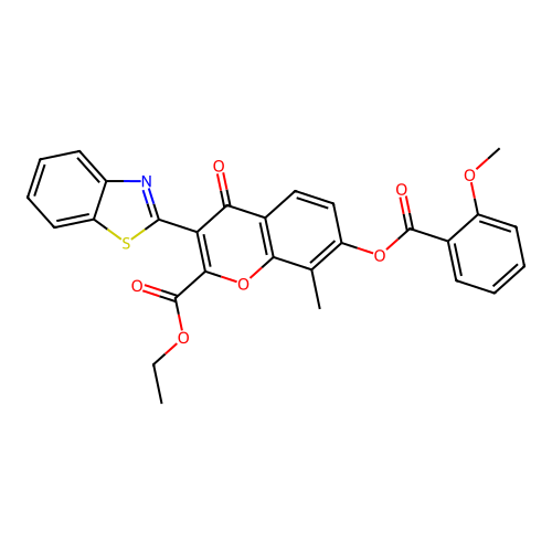 3-benzothiazol-2-yl-2-(ethoxycarbonyl)-8-methyl-4-oxochromen-7-yl 2-methoxyben zoate structure