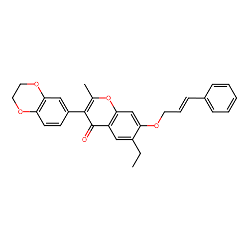 3-(2,3-dihydro-1,4-benzodioxin-6-yl)-6-ethyl-2-methyl-7-{[(2E)-3-phenylprop-2-en-1-yl]oxy}-4H-chromen-4-one structure