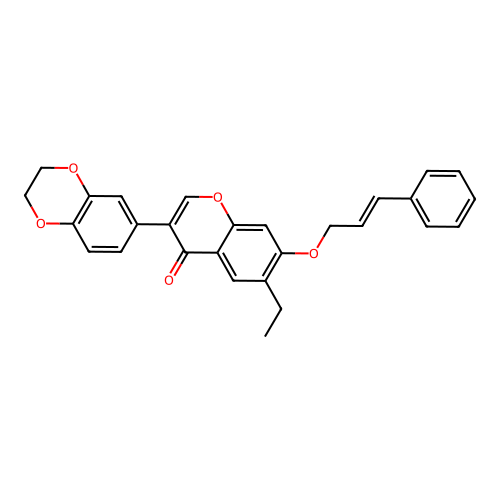 3-(2,3-dihydro-1,4-benzodioxin-6-yl)-6-ethyl-7-[(E)-3-phenylprop-2-enoxy]chromen-4-one structure