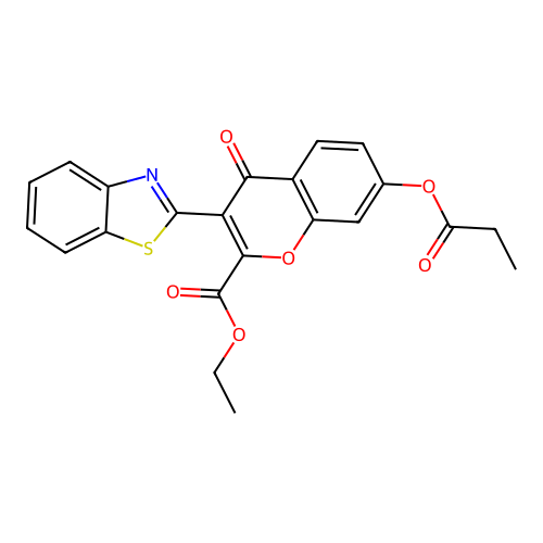 3-Benzothiazol-2-yl-2-(ethoxycarbonyl)-4-oxochromen-7-yl propanoate structure