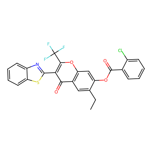 [3-benzothiazol-2-yl-6-ethyl-4-oxo-2-(trifluoromethyl)chromen-7-yl] 2-chlorobenzoate structure
