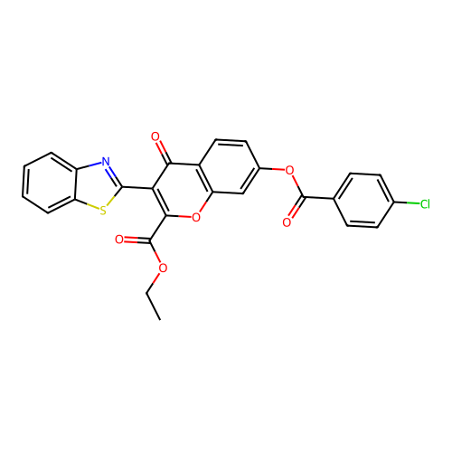 3-Benzothiazol-2-yl-2-(ethoxycarbonyl)-4-oxochromen-7-yl 4-chlorobenzoate structure