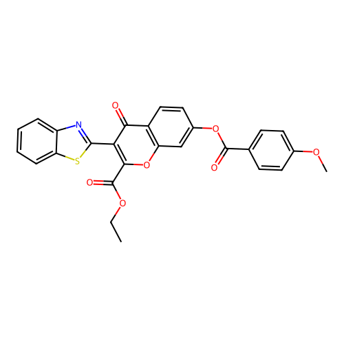 3-Benzothiazol-2-yl-2-(ethoxycarbonyl)-4-oxochromen-7-yl 4-methoxybenzoate structure
