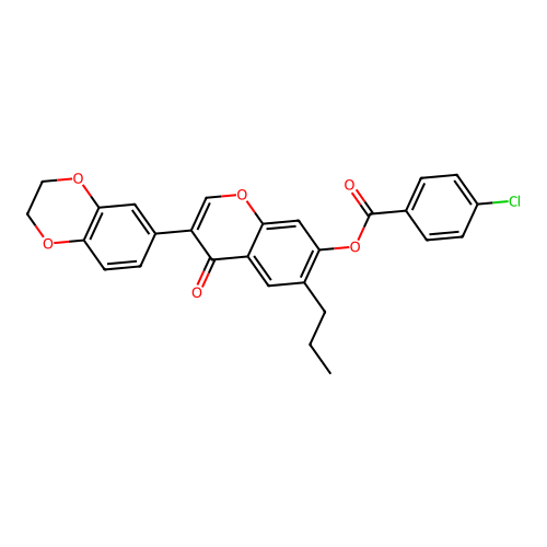 [3-(2,3-dihydro-1,4-benzodioxin-6-yl)-4-oxo-6-propylchromen-7-yl] 4-chlorobenzoate structure