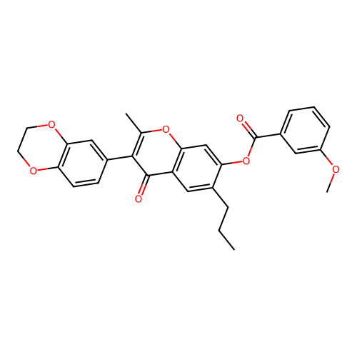 [3-(2,3-dihydro-1,4-benzodioxin-6-yl)-2-methyl-4-oxo-6-propylchromen-7-yl] 3-methoxybenzoate structure