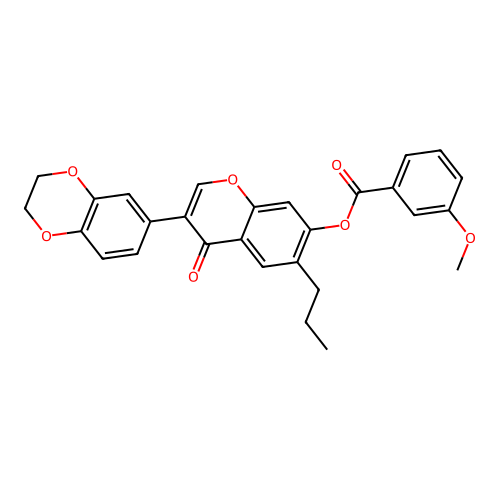[3-(2,3-dihydro-1,4-benzodioxin-6-yl)-4-oxo-6-propylchromen-7-yl] 3-methoxybenzoate structure