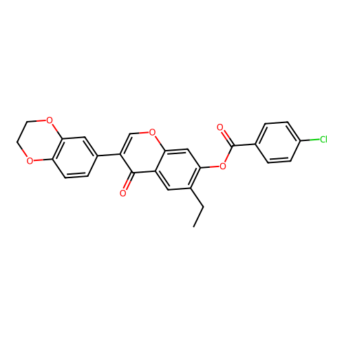 3-(2,3-dihydrobenzo[b][1,4]dioxin-6-yl)-6-ethyl-4-oxo-4H-chromen-7-yl 4-chlorobenzoate structure