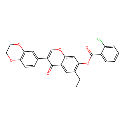 [3-(2,3-dihydro-1,4-benzodioxin-6-yl)-6-ethyl-4-oxochromen-7-yl] 2-chlorobenzoate structure