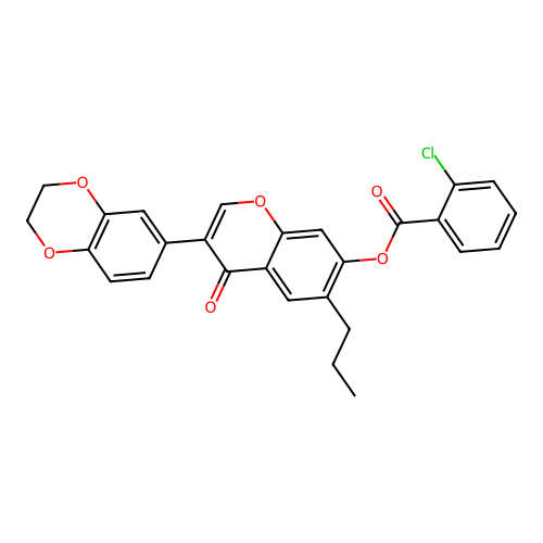 [3-(2,3-dihydro-1,4-benzodioxin-6-yl)-4-oxo-6-propylchromen-7-yl] 2-chlorobenzoate structure