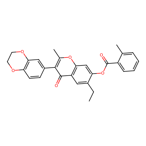 [3-(2,3-dihydro-1,4-benzodioxin-6-yl)-6-ethyl-2-methyl-4-oxochromen-7-yl] 2-methylbenzoate structure
