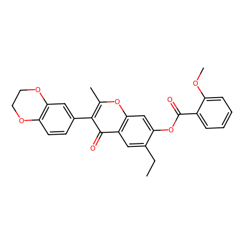 [3-(2,3-dihydro-1,4-benzodioxin-6-yl)-6-ethyl-2-methyl-4-oxochromen-7-yl] 2-methoxybenzoate structure