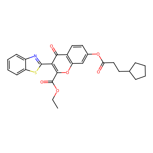 3-benzothiazol-2-yl-2-(ethoxycarbonyl)-4-oxochromen-7-yl 3-cyclopentylpropanoa te structure