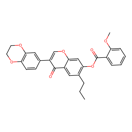 [3-(2,3-dihydro-1,4-benzodioxin-6-yl)-4-oxo-6-propylchromen-7-yl] 2-methoxybenzoate structure