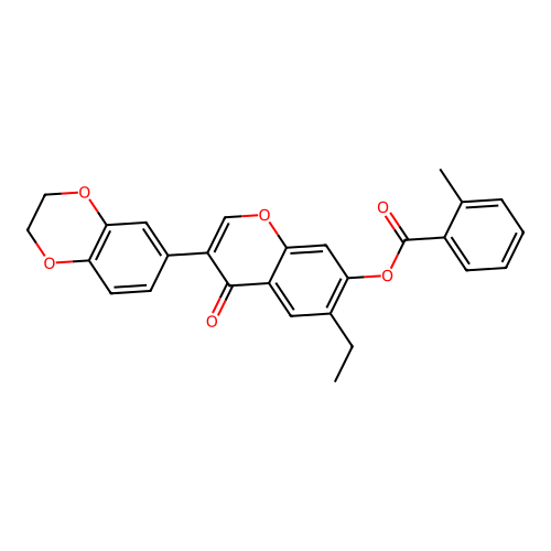 [3-(2,3-dihydro-1,4-benzodioxin-6-yl)-6-ethyl-4-oxochromen-7-yl] 2-methylbenzoate structure