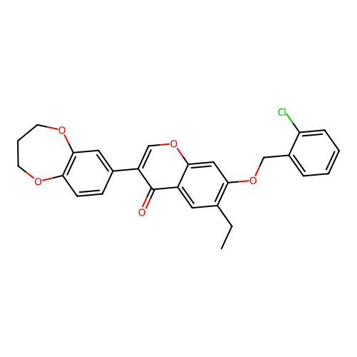 7-[(2-chlorobenzyl)oxy]-3-(3,4-dihydro-2H-1,5-benzodioxepin-7-yl)-6-ethyl-4H-chromen-4-one structure
