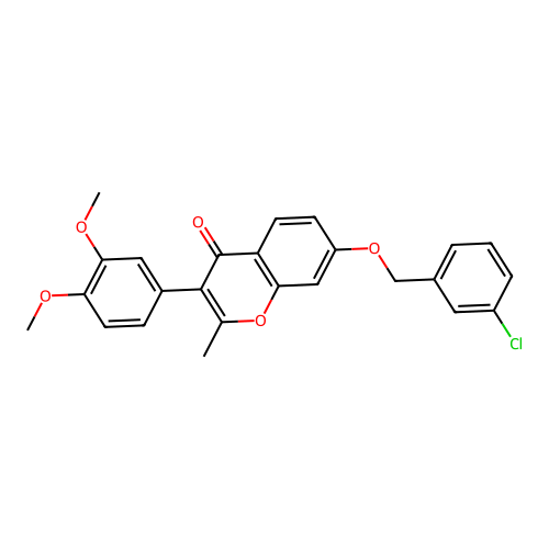 7-((3-chlorobenzyl)oxy)-3-(3,4-dimethoxyphenyl)-2-methyl-4H-chromen-4-one structure