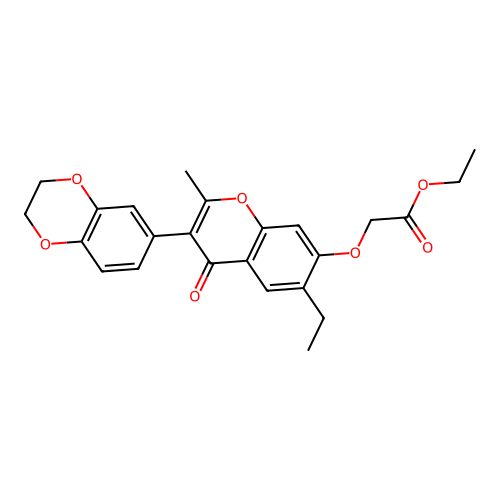 ethyl {[3-(2,3-dihydro-1,4-benzodioxin-6-yl)-6-ethyl-2-methyl-4-oxo-4H-chromen-7-yl]oxy}acetate structure