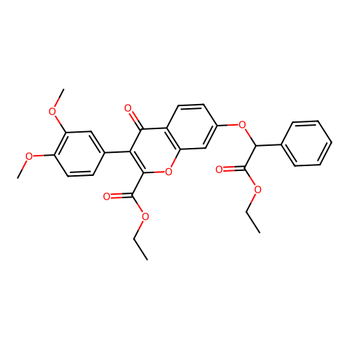 ethyl 3-(3,4-dimethoxyphenyl)-7-(2-ethoxy-2-oxo-1-phenylethoxy)-4-oxo-4H-chromene-2-carboxylate structure