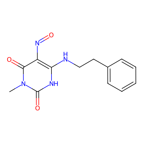 3-methyl-5-nitroso-6-[(2-phenylethyl)amino]pyrimidine-2,4(1H,3H)-dione structure